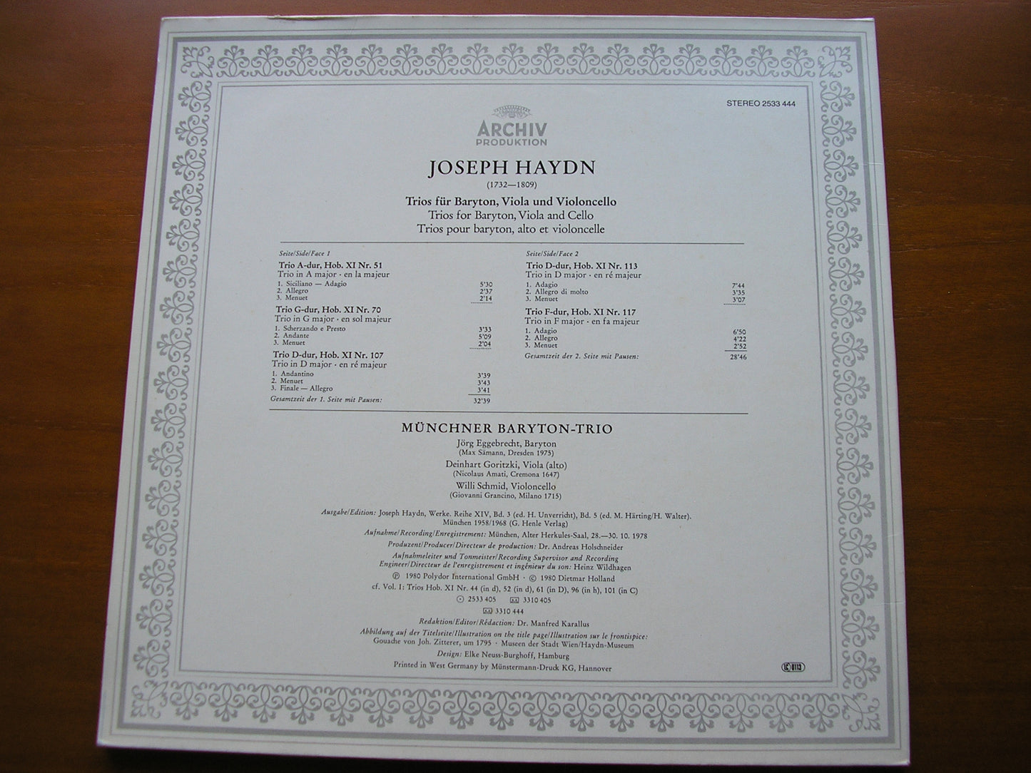 HAYDN: FIVE BARYTON TRIOS MUNICH BARYTON TRIO 2533 444