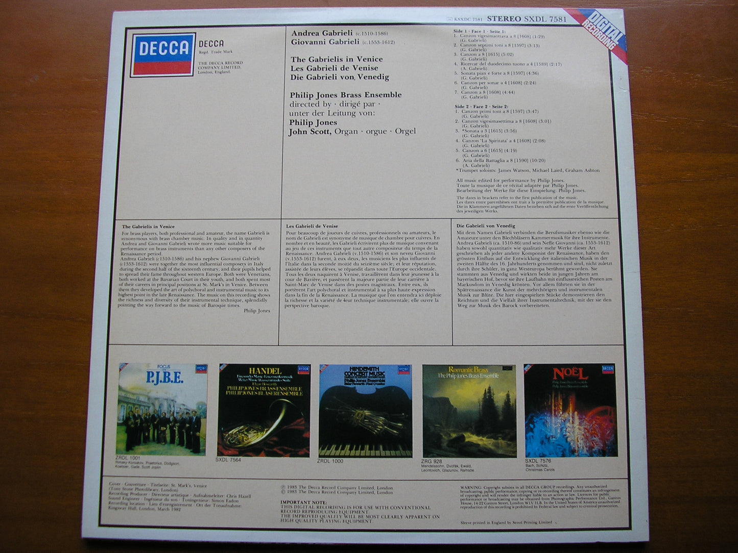 GABRIELI IN VENICE: MUSIC OF ANDREA & GIOVANNI GABRIELI / PHILIP JONES BRASS ENSEMBLE     SXDL 7581