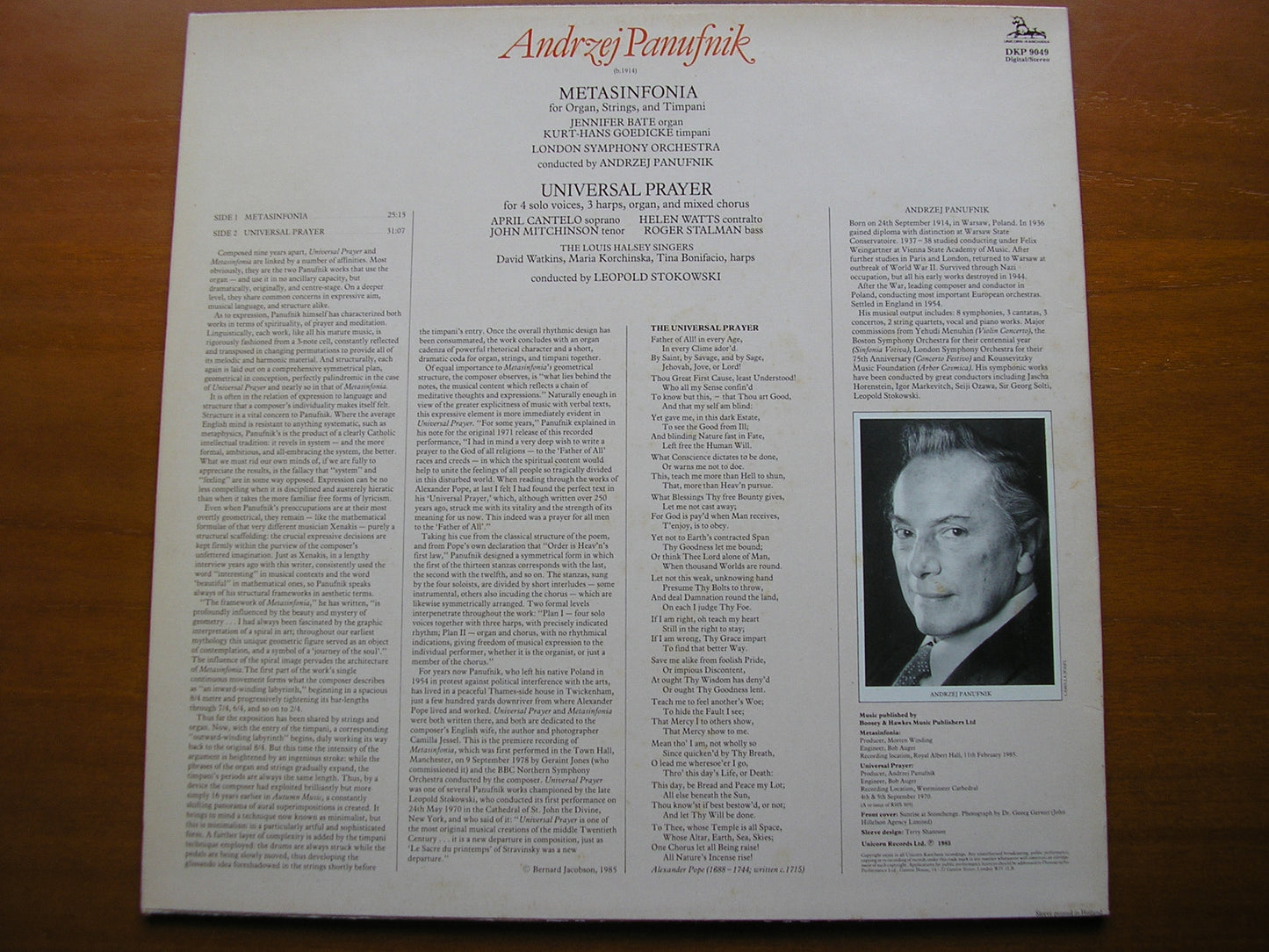PANUFNIK: METASINFONIA / UNIVERSAL PRAYER*     SOLOISTS / LONDON SYMPHONY / STOKOWSKI* / PANUFNIK      DKP 9049