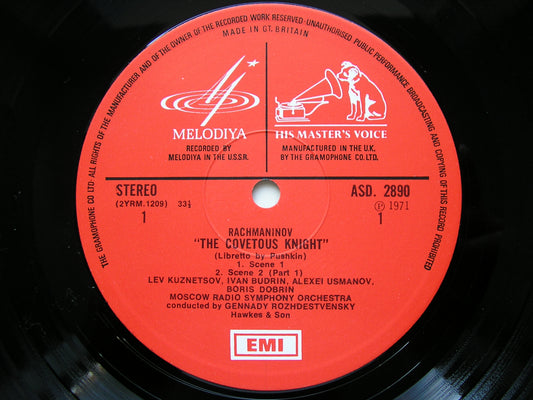 RACHMANINOV: THE COVETOUS KNIGHT SOLOISTS / MOSCOW RADIO SYMPHONY / ROZHDESTVENSKY ASD 2890