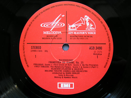 RACHMANINOV: FRANCESCA DA RIMINI SOLOISTS / BOLSHOI ORCHESTRA & CHORUS / ERMLER ASD 3490