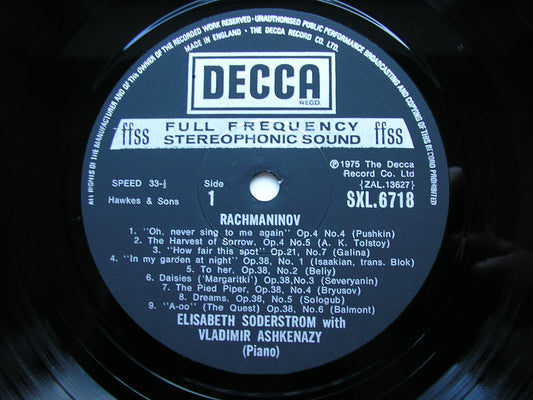 RACHMANINOV: SONGS Volume 1 ELISABETH SODERSTROM / VLADIMIR ASHKENAZY SXL 6718