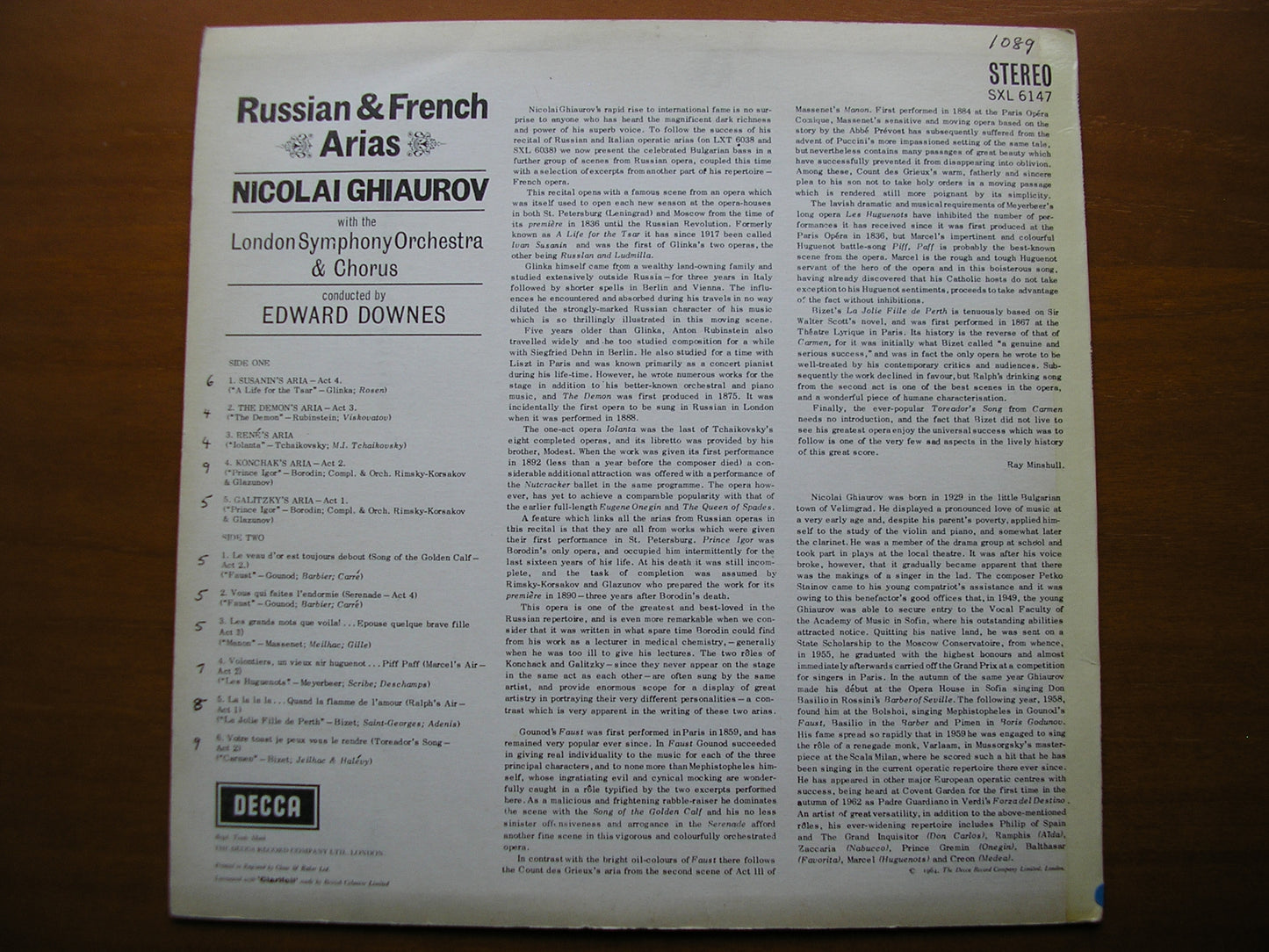 SXL 6147 NICOLAI GHIAUROV SINGS RUSSIAN & FRENCH ARIAS LONDON SYMPHONY / DOWNES ED1