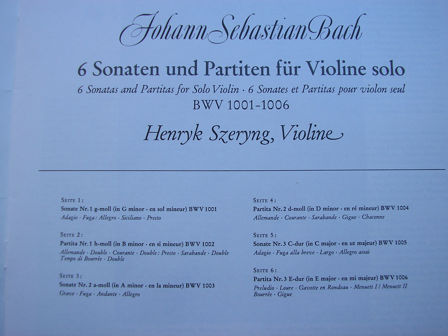 BACH: UNACCOMPANIED SONATAS & PARTITAS      HENRYK SZERYNG      3LP      2709 028