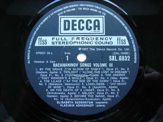 RACHMANINOV: SONGS Volume 3 ELISABETH SODERSTROM / VLADIMIR ASHKENAZY SXL 6832