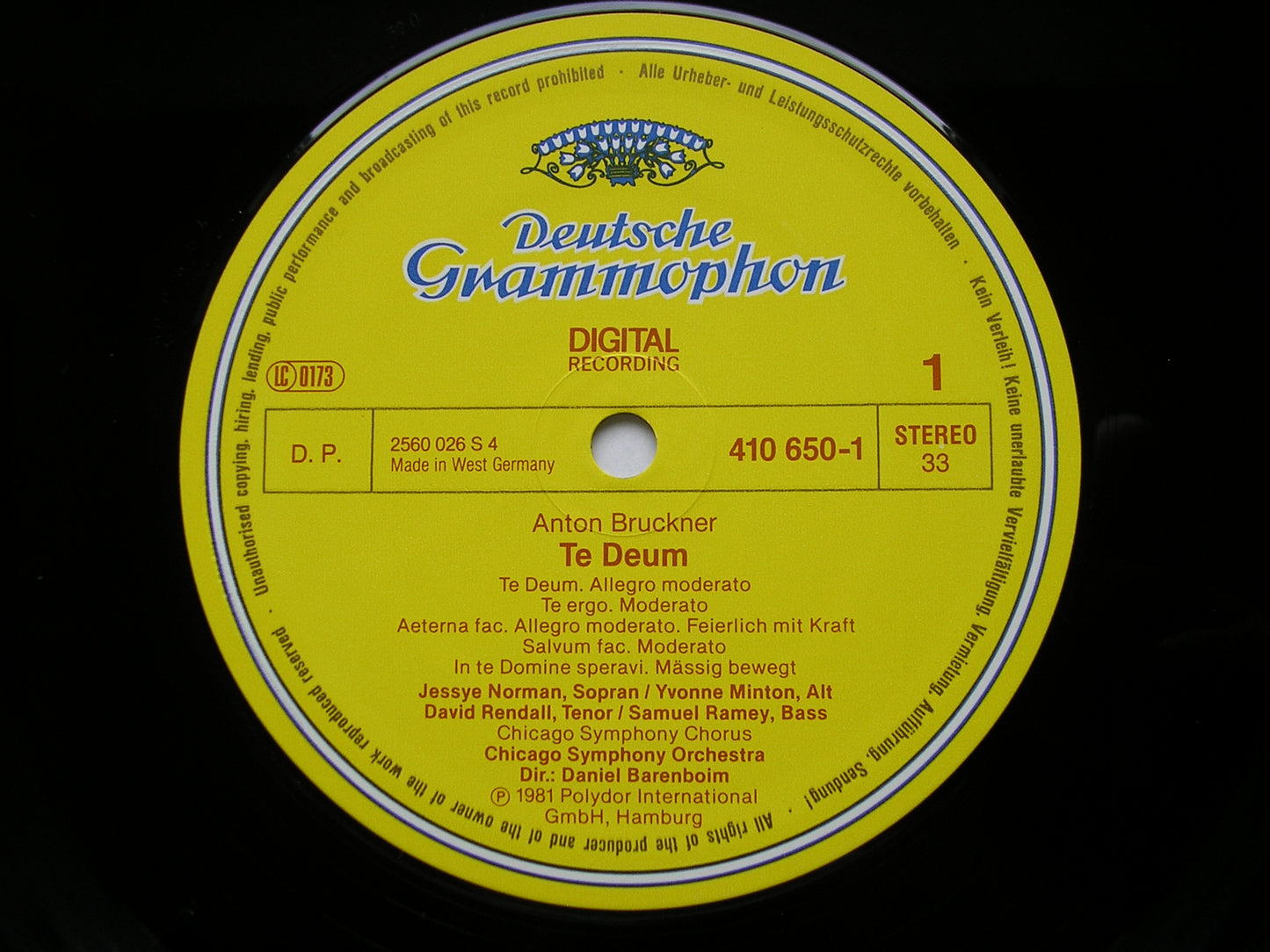 BRUCKNER: TE DEUM / PSALM 150 / HELGOLAND BARENBOIM / CHICAGO SYMPHONY 410 650