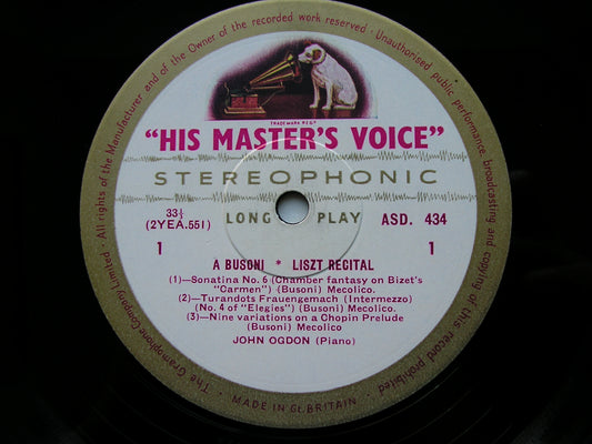 BUSONI: SONATINA No. 6 / ELEGY No. 4 / VARIATIONS / LISZT: MEPHISTO WALTZ No. 1 / APRES UNE LECTURE JOHN OGDON ASD 434