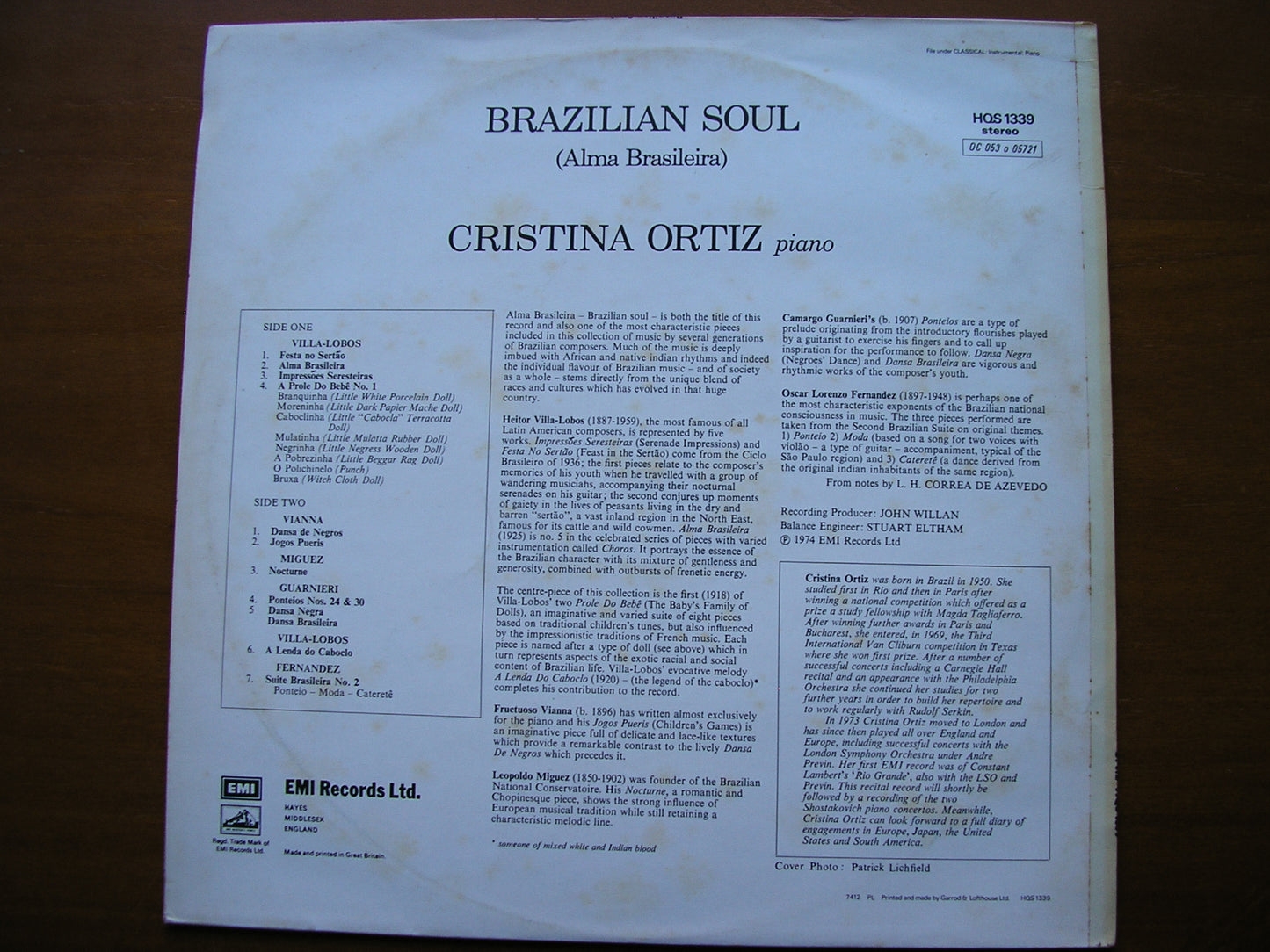 BRAZILIAN PIANO MUSIC: VILA-LOBOS / VIANNA / MIGUEZ / GUARNIERI / FERNANDEZ CRISTINA ORTIZ HQS 1339