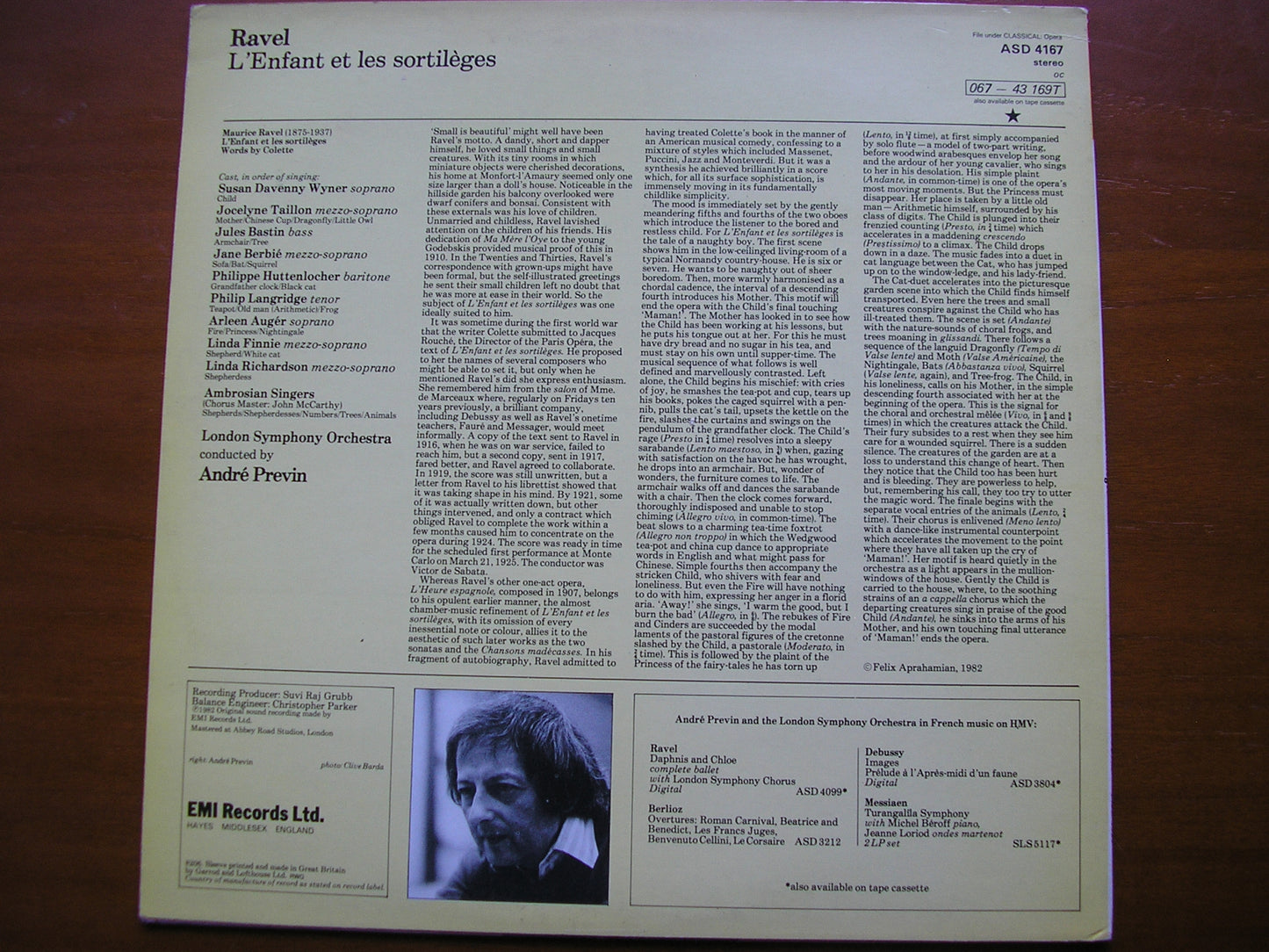 RAVEL: L'ENFANT ET LES SORTILEGES SOLOISTS / LONDON SYMPHONY / PREVIN ASD 4167
