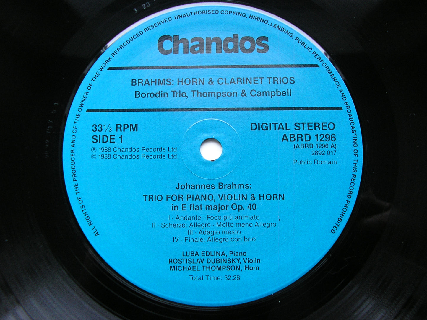 BRAHMS: TRIO Op. 40 / TRIO Op. 114 THE BORODIN TRIO / CAMPBELL / THOMPSON ABRD 1296