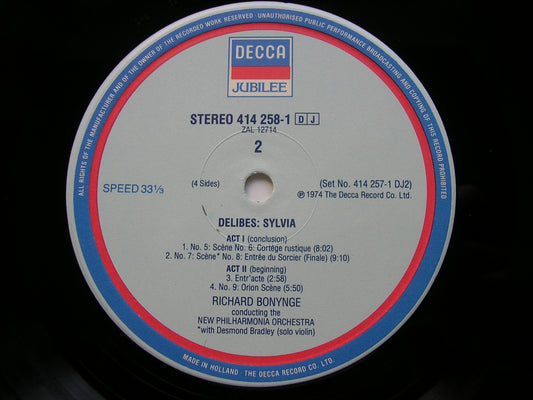 DELIBES: SYLVIA  Complete Ballet   BONYNGE / NEW PHILHARMONIA   2LP    414 257
