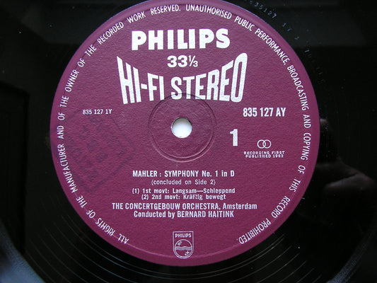 MAHLER: SYMPHONY No. 1 HAITINK / CONCERTGEBOUW ORCHESTRA 835 127 AY