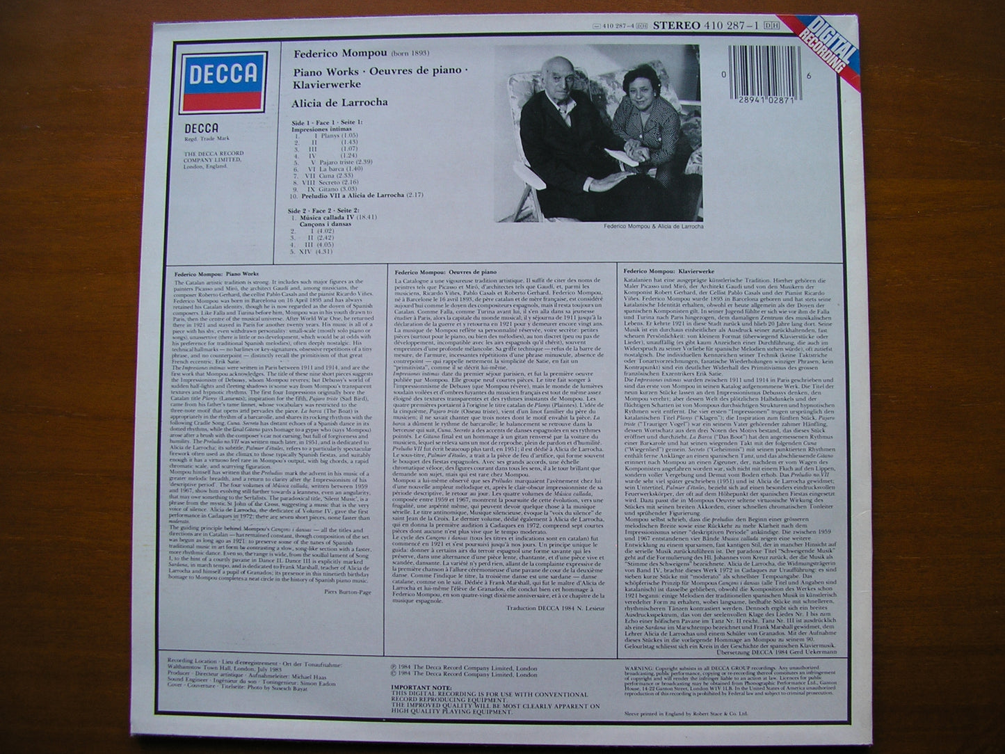 MOMPOU: PIANO MUSIC ALICIA DE LARROCHA 410 287