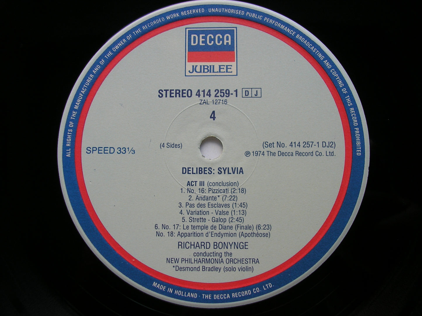 DELIBES: SYLVIA  Complete Ballet   BONYNGE / NEW PHILHARMONIA   2LP    414 257