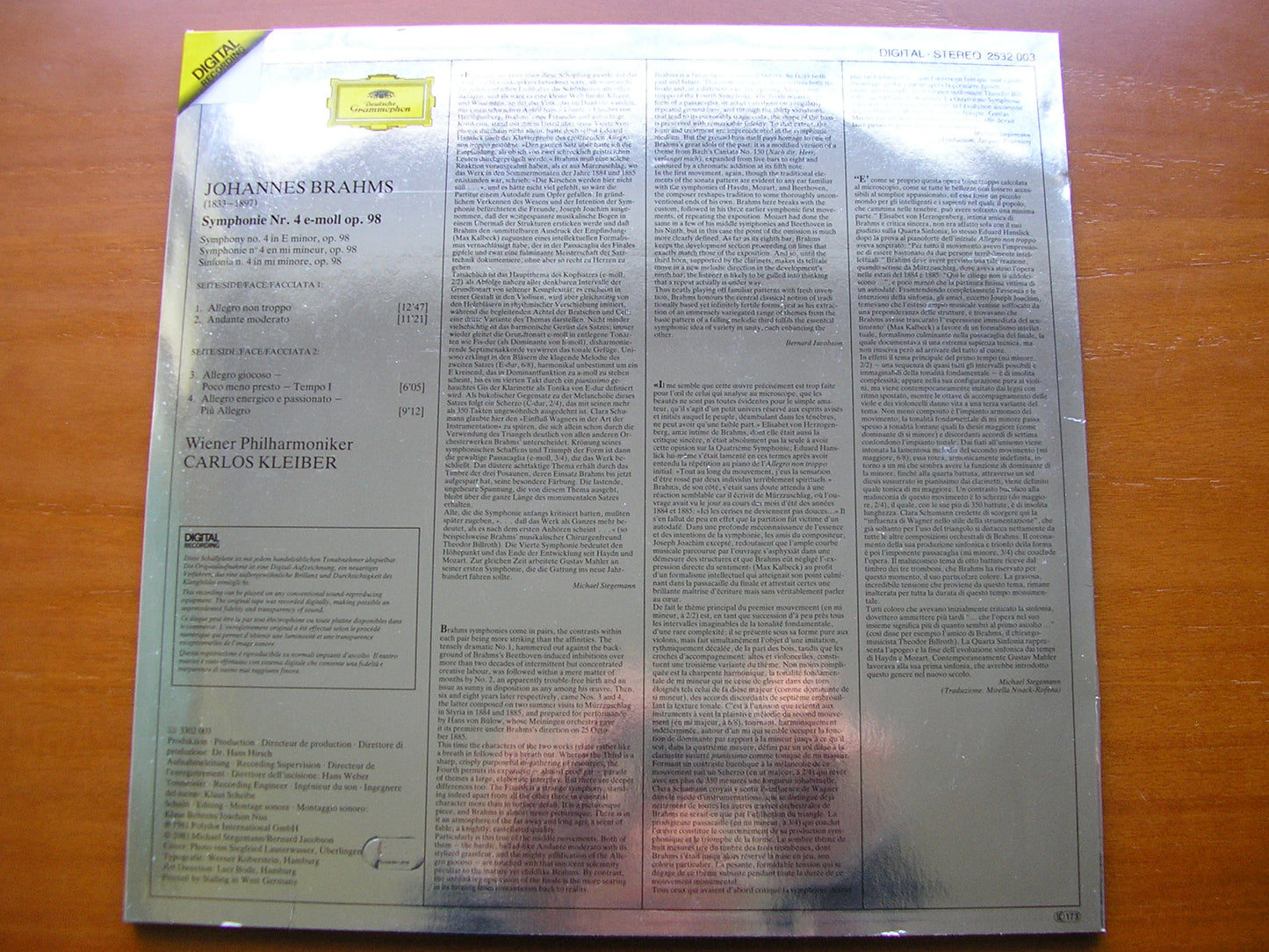 BRAHMS: SYMPHONY No. 4 KLEIBER / VIENNA PHILHARMONIC 2532 003