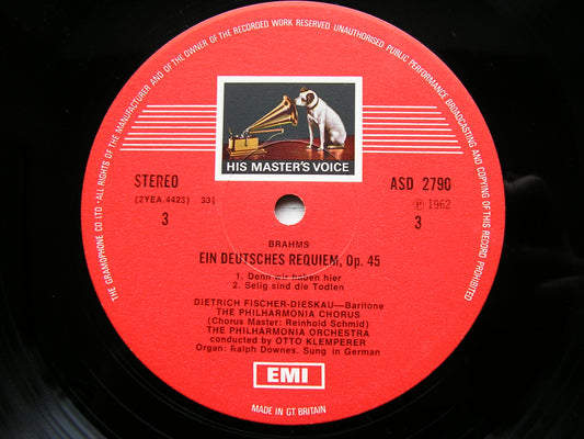 BRAHMS: REQUIEM / ALTO RHAPSODY / TRAGIC OVERTURE SOLOISTS / PHILHARMONIA / KLEMPERER 2LP SLS 821
