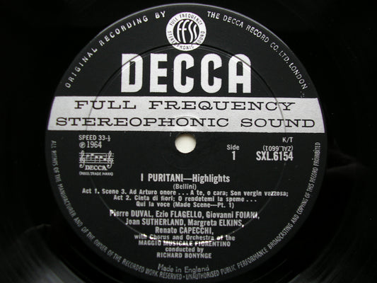SXL 6154 BELLINI: I PURITANI highlights SUTHERLAND / DUVAL / CAPECCHI / MAGGIO MUSICALE / BONYNGE ED1