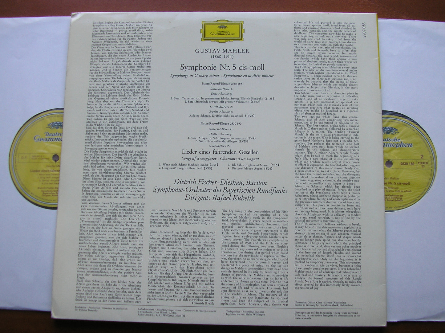 MAHLER: SYMPHONY No. 5 / LIEDER EINES FAHRENDEN GESELLEN FISCHER-DIESKAU / BAVARIAN RADIO SYMPHONY / KUBELIK 2707 056