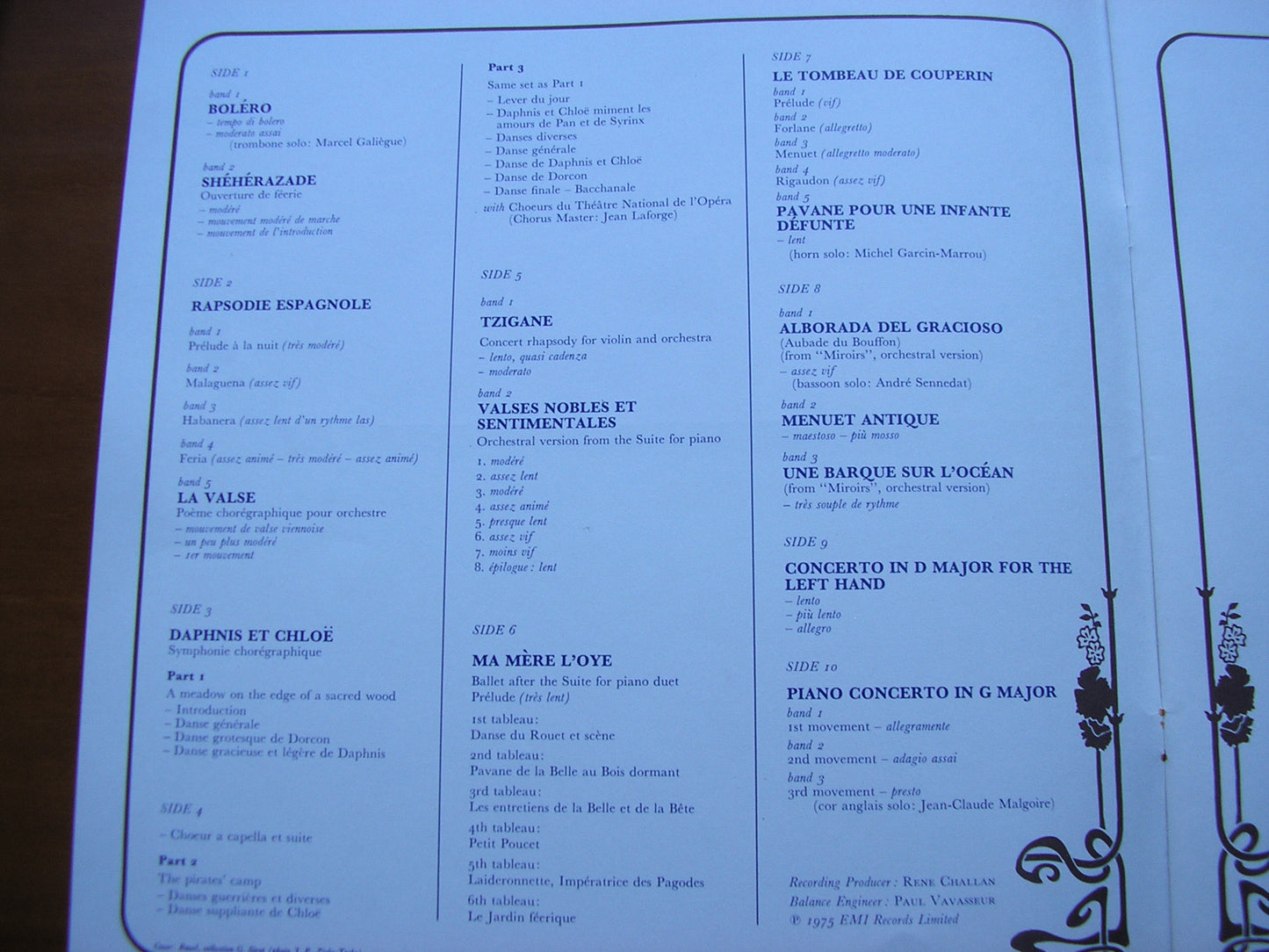 RAVEL: ORCHESTRAL MUSIC CICCOLINI / PERLMAN / ORCHESTRE DE PARIS / MARTINON 5LP SLS 5016