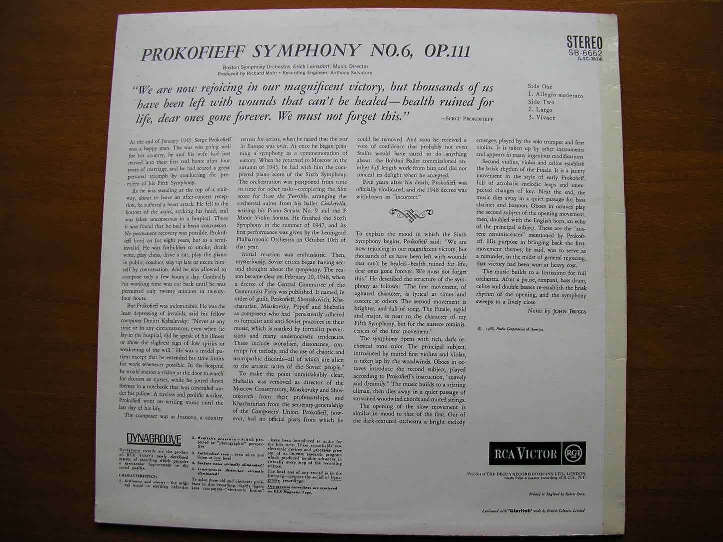 PROKOFIEV: SYMPHONY No. 6 LEINSDORF / BOSTON SYMPHONY SB 6662