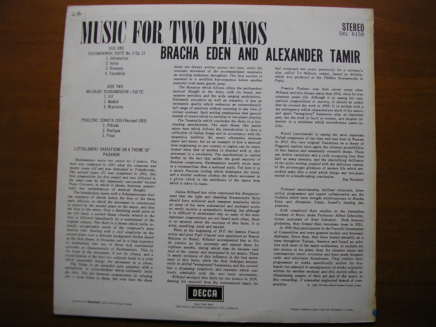 SXL 6158 MUSIC FOR TWO PIANOS BRACHA EDEN & ALEXANDER TAMIR ED1