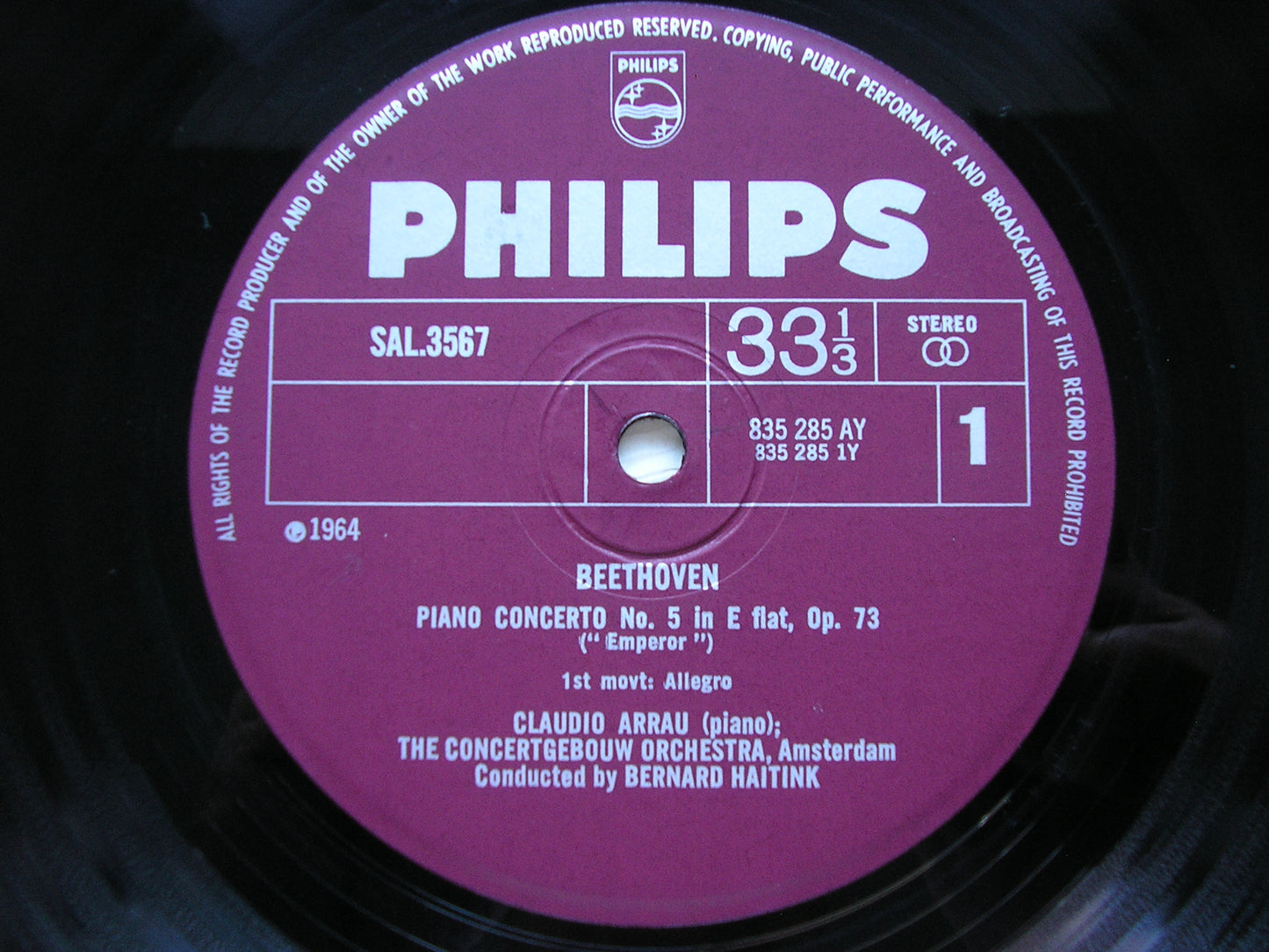 BEETHOVEN: PIANO CONCERTO No. 5 'Emperor' ARRAU / CONCERTGEBOUW ORCHESTRA / HAITINK SAL 3567