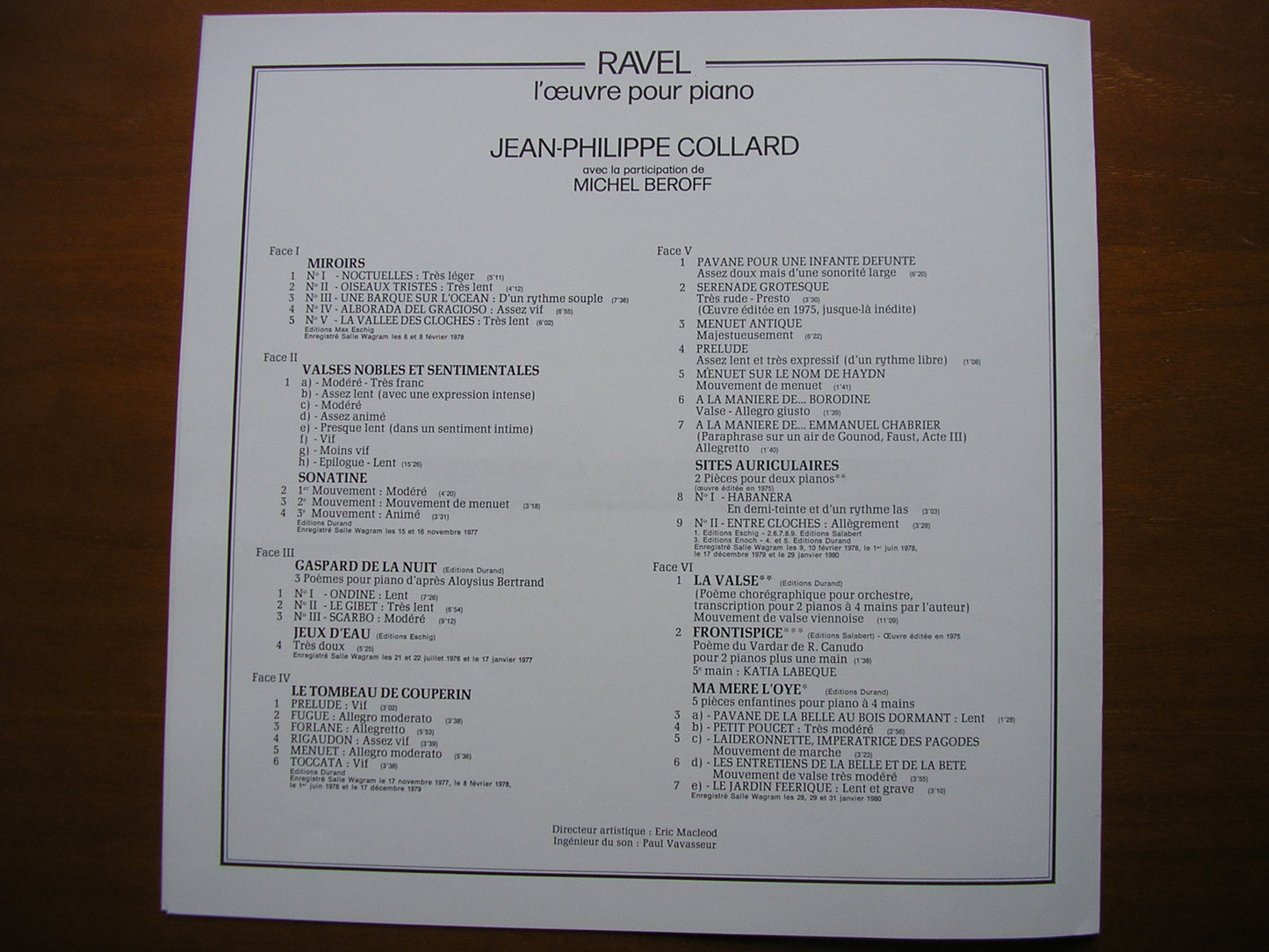 RAVEL: THE PIANO WORKS COLLARD / BEROFF 3LP 167-73025/7