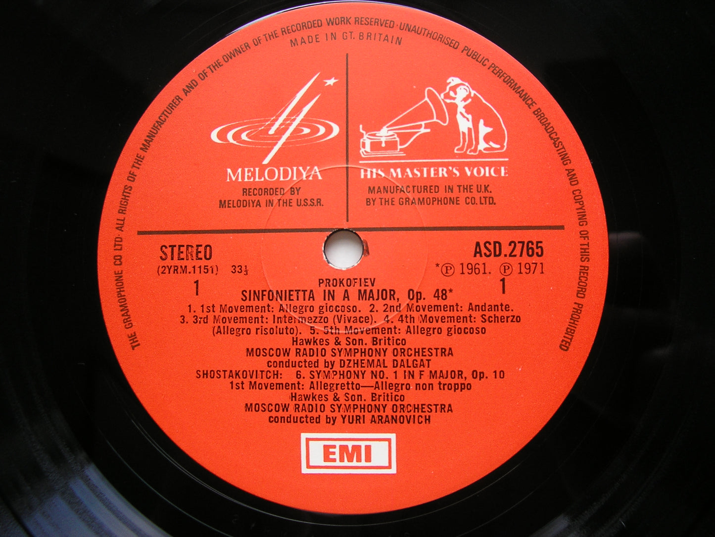 PROKOFIEV: SINFONIETTA / SHOSTAKOVICH: SYMPHONY No. 1 DALGAT / ARANOVICH / MOSCOW RADIO SYMPHONY ASD 2765