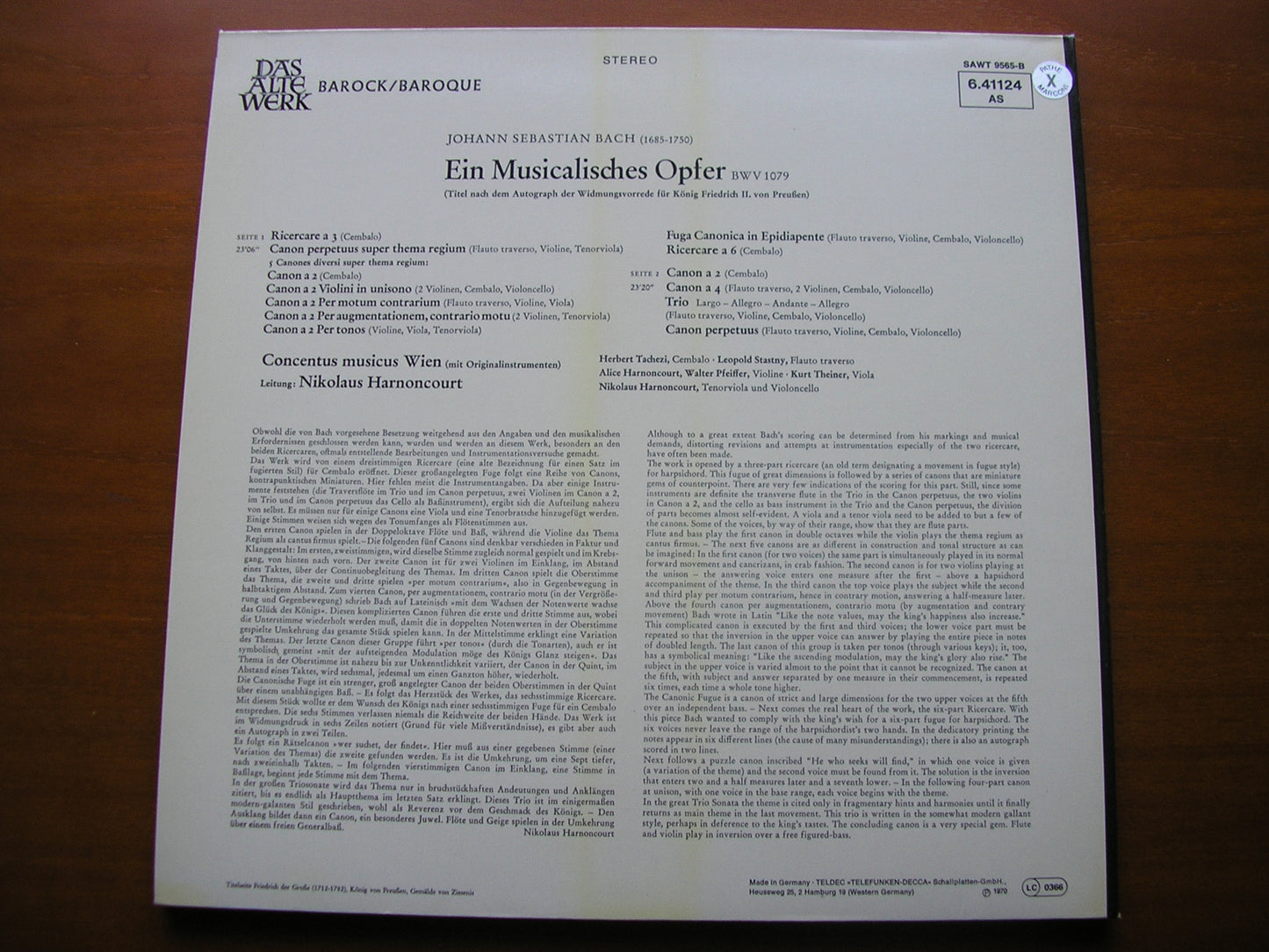 BACH: MUSICAL OFFERING     CONCENTUS MUSICUS WIEN / HARNONCOURT   6.41124