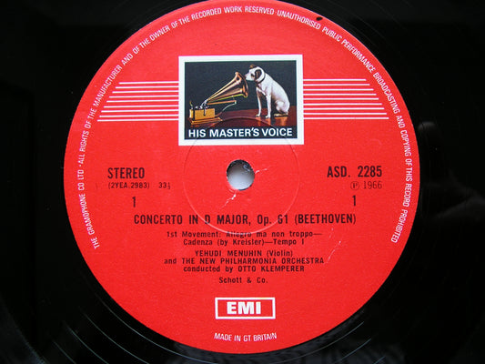 BEETHOVEN: VIOLIN CONCERTO MENUHIN / NEW PHILHARMONIA / KLEMPERER ASD 2285