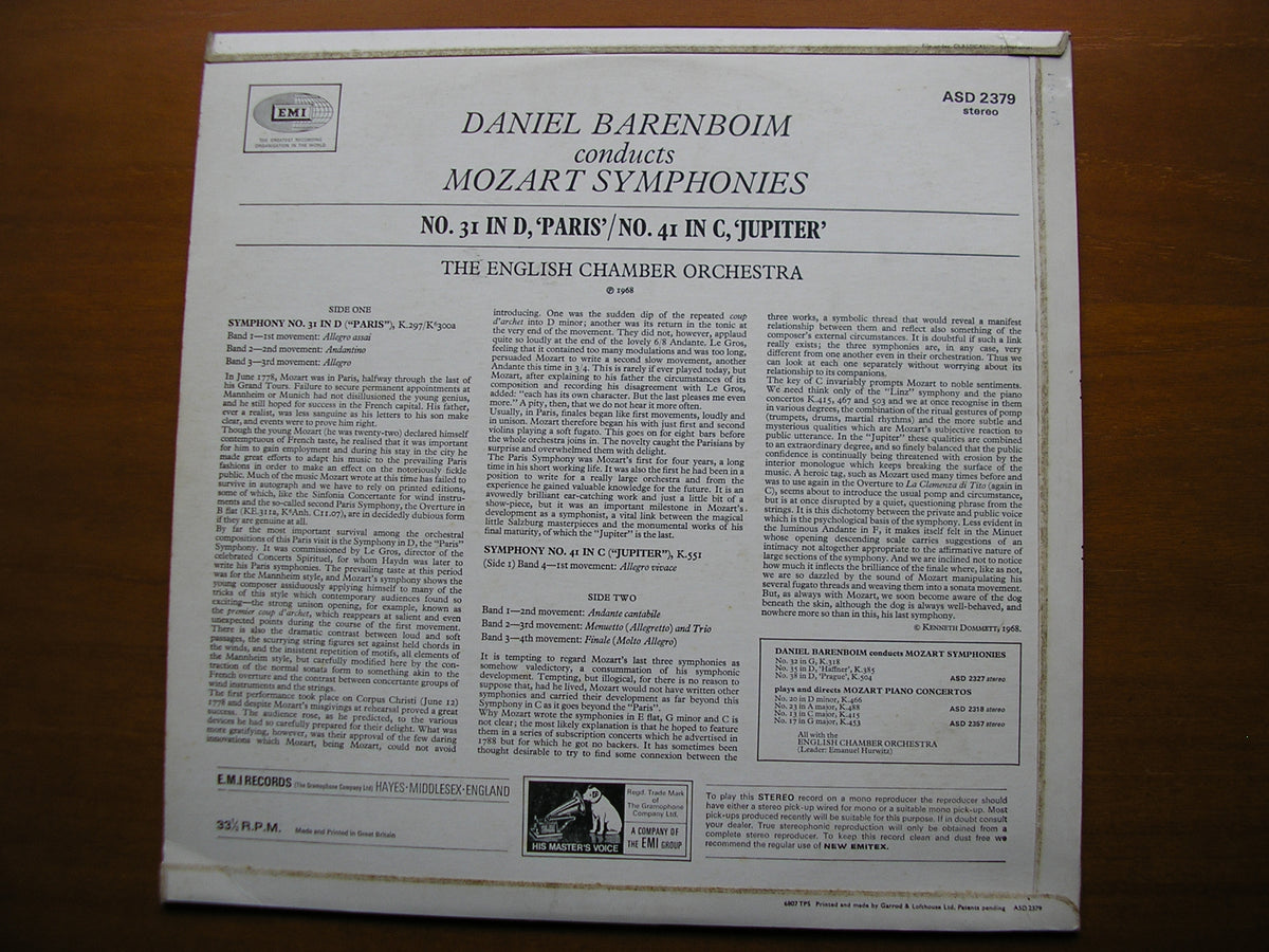 MOZART: SYMPHONIES Nos. 31 'Paris' & 41 'Jupiter' BARENBOIM / ENGLISH CHAMBER ORCHESTRA ASD 2379