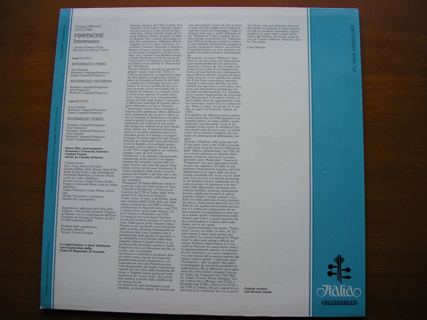 ALBINONI: PIMPINONE (1708) ZILIO / TRIMARCHI / I SOLOISTI VENETI / SCIMONE ITL 70080