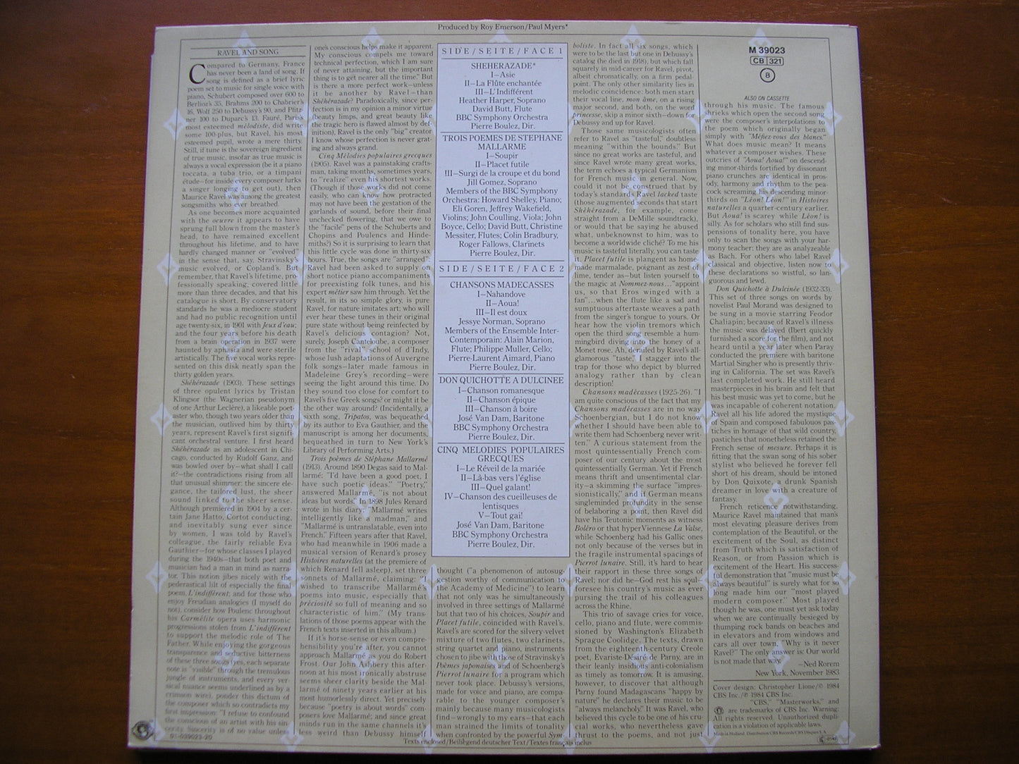 RAVEL: SONGS   NORMAN / VAN DAM / HARPER / GOMEZ / BBC SYMPHONY / BOULEZ     M 39023