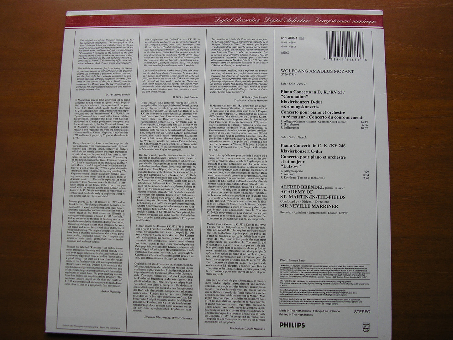 MOZART: PIANO CONCERTOS Nos. 8 & 26       BRENDEL / ASMIF / MARRINER      411 468