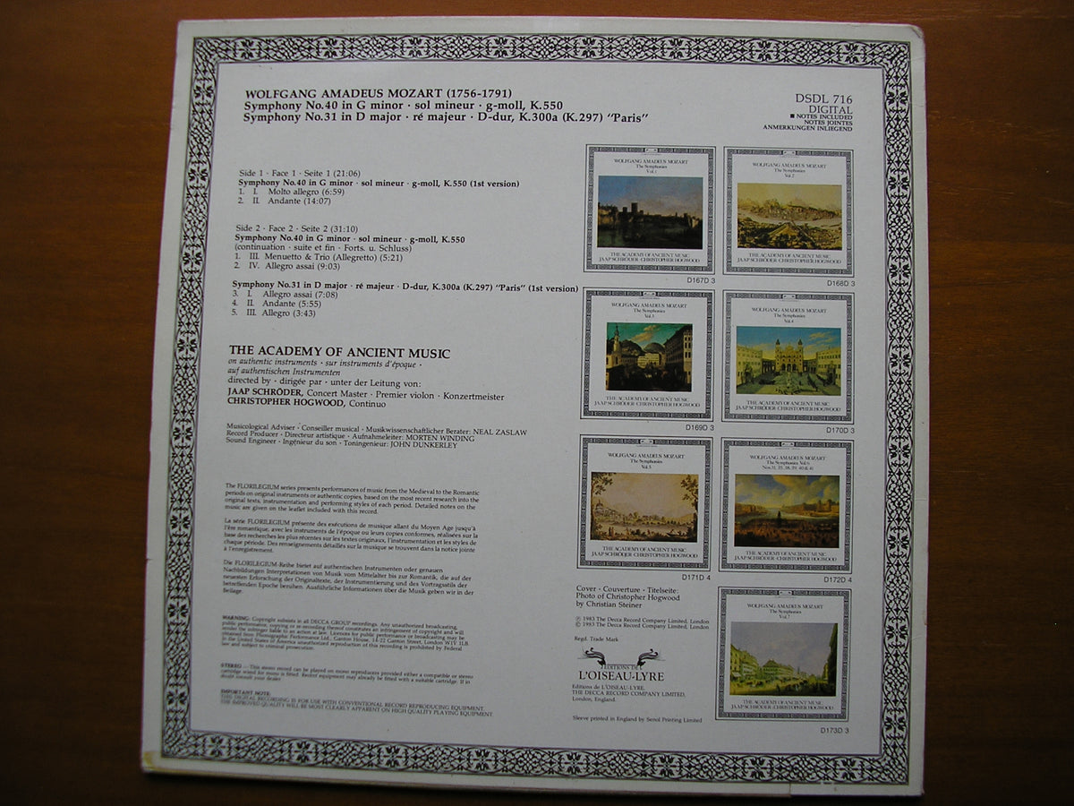 MOZART: SYMPHONIES Nos. 31 'Paris' & 40 HOGWOOD / ACADEMY OF ANCIENT MUSIC DSDL 716