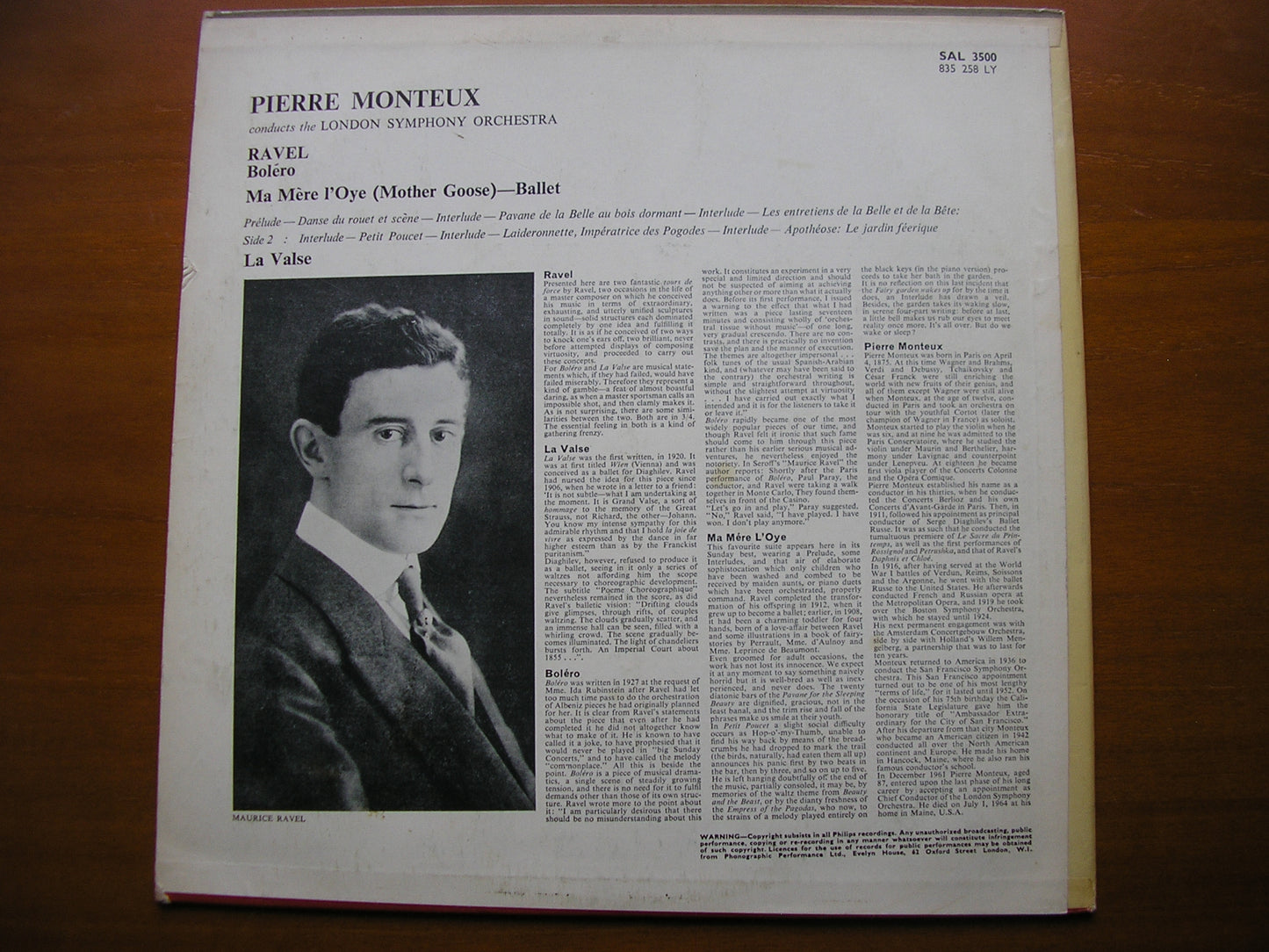 RAVEL: BOLERO / LA VALSE / MA MERE L'OYE MONTEUX / LONDON SYMPHONY SAL 3500