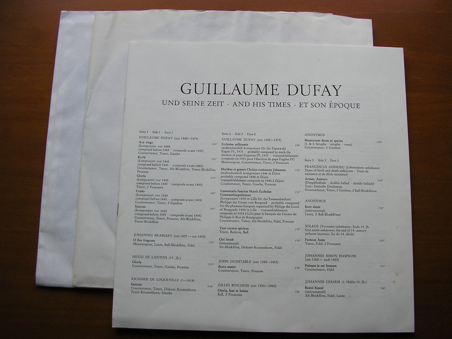 DUFAY & HIS TIMES: ANDRIEU / BINCHOIS / BRASSART / CESARIS / DUNSTABLE / GRENON / MORTON / SOLAGE SYNTAGMA MUSICUM / OTTEN 2LP 6.35257