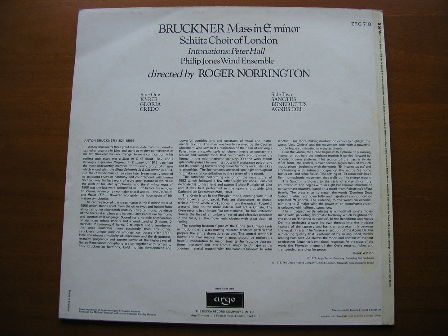 BRUCKNER: MASS No. 2 in E minor SCHUTZ CHOIR OF LONDON / PHILIP JONES BRASS ENSEMBLE / NORRINGTON ZRG 710