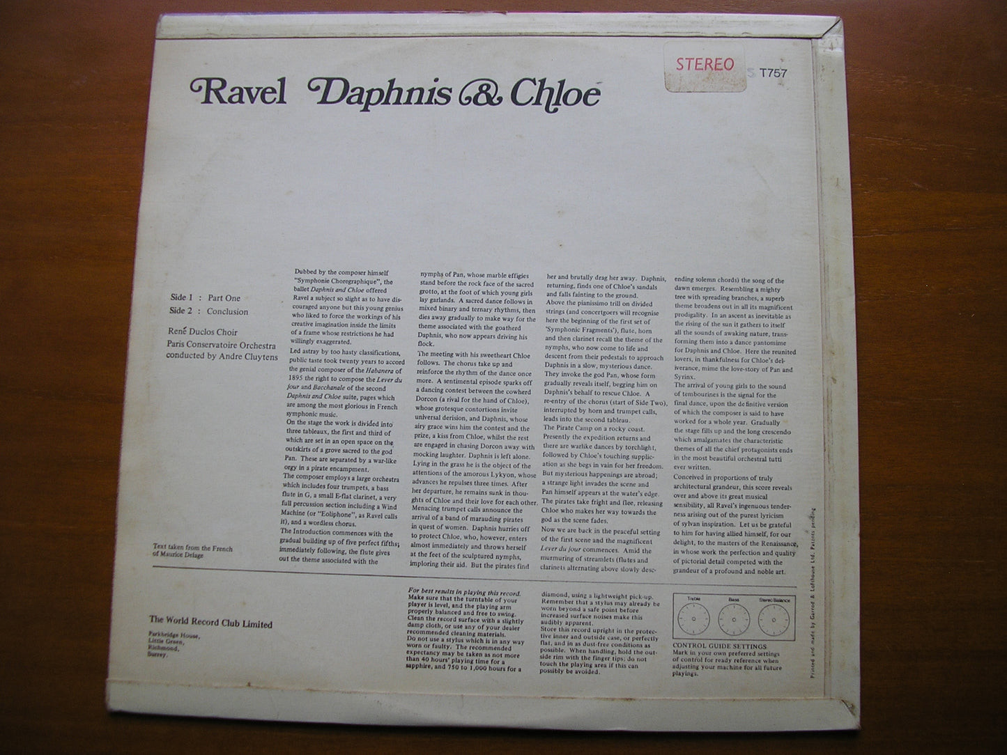 RAVEL: DAPHNIS & CHLOE complete ballet     CLUYTENS / PARIS CONSERVATOIRE ORCHESTRA     ST 757