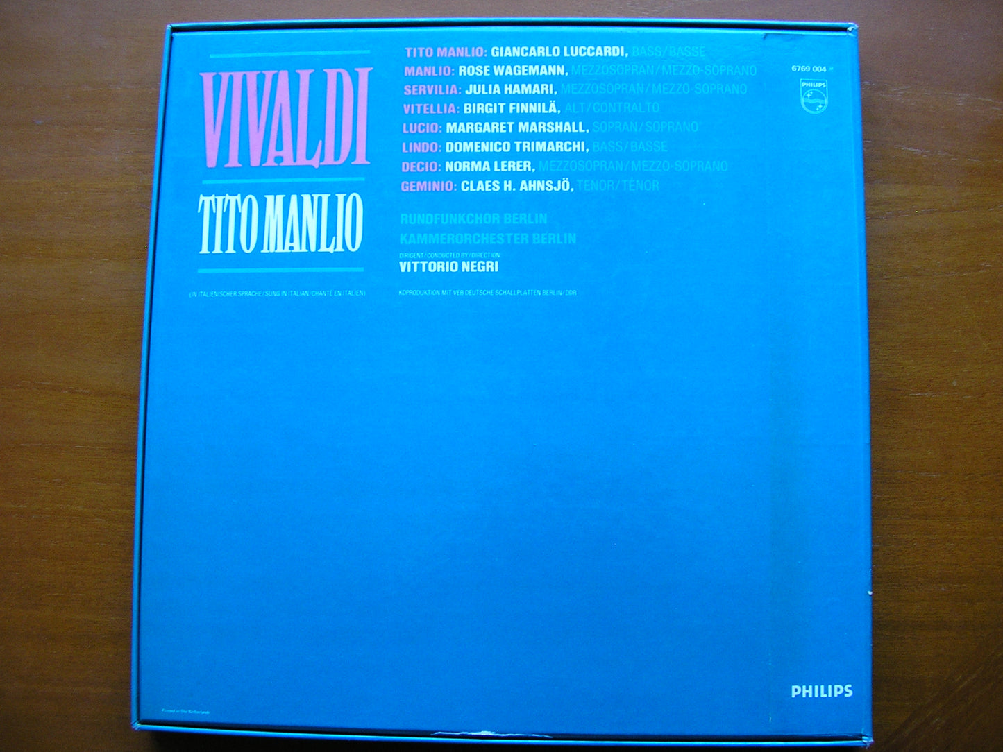 VIVALDI: TITO MANLIO (1719) SOLOISTS / BERLIN CHAMBER ORCHESTRA / NEGRI 5LP 6769 004