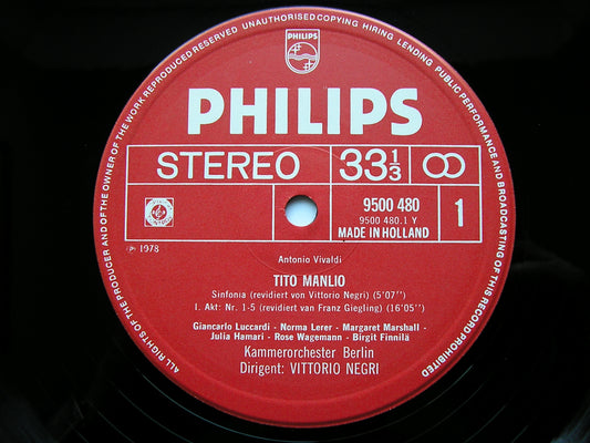 VIVALDI: TITO MANLIO (1719) SOLOISTS / BERLIN CHAMBER ORCHESTRA / NEGRI 5LP 6769 004