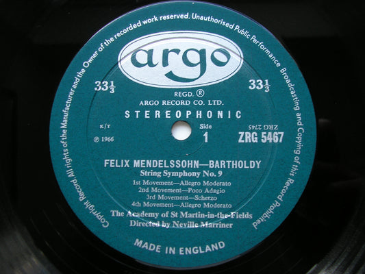 MENDELSSOHN: STRING SYMPHONIES Nos. 9 / 10 / 12      MARRINER / ASMIF     ZRG 5467