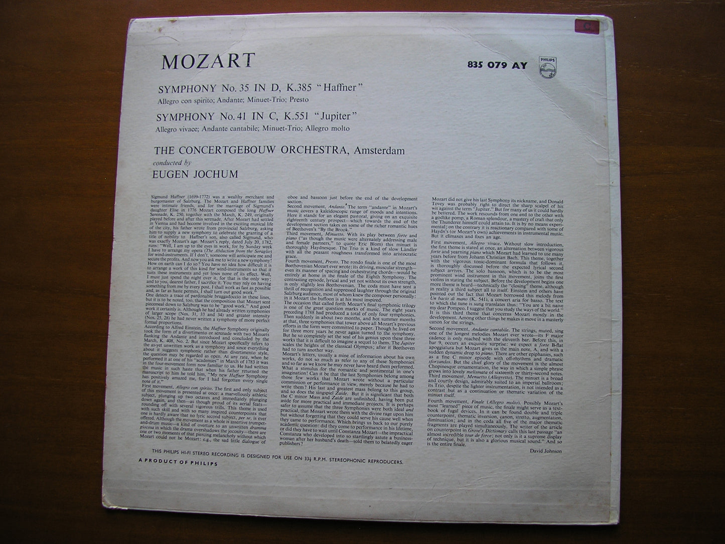 MOZART: SYMPHONIES Nos. 35 'Haffner' & 41 'Jupiter' JOCHUM / CONCERTGEBOUW 835 079 AY