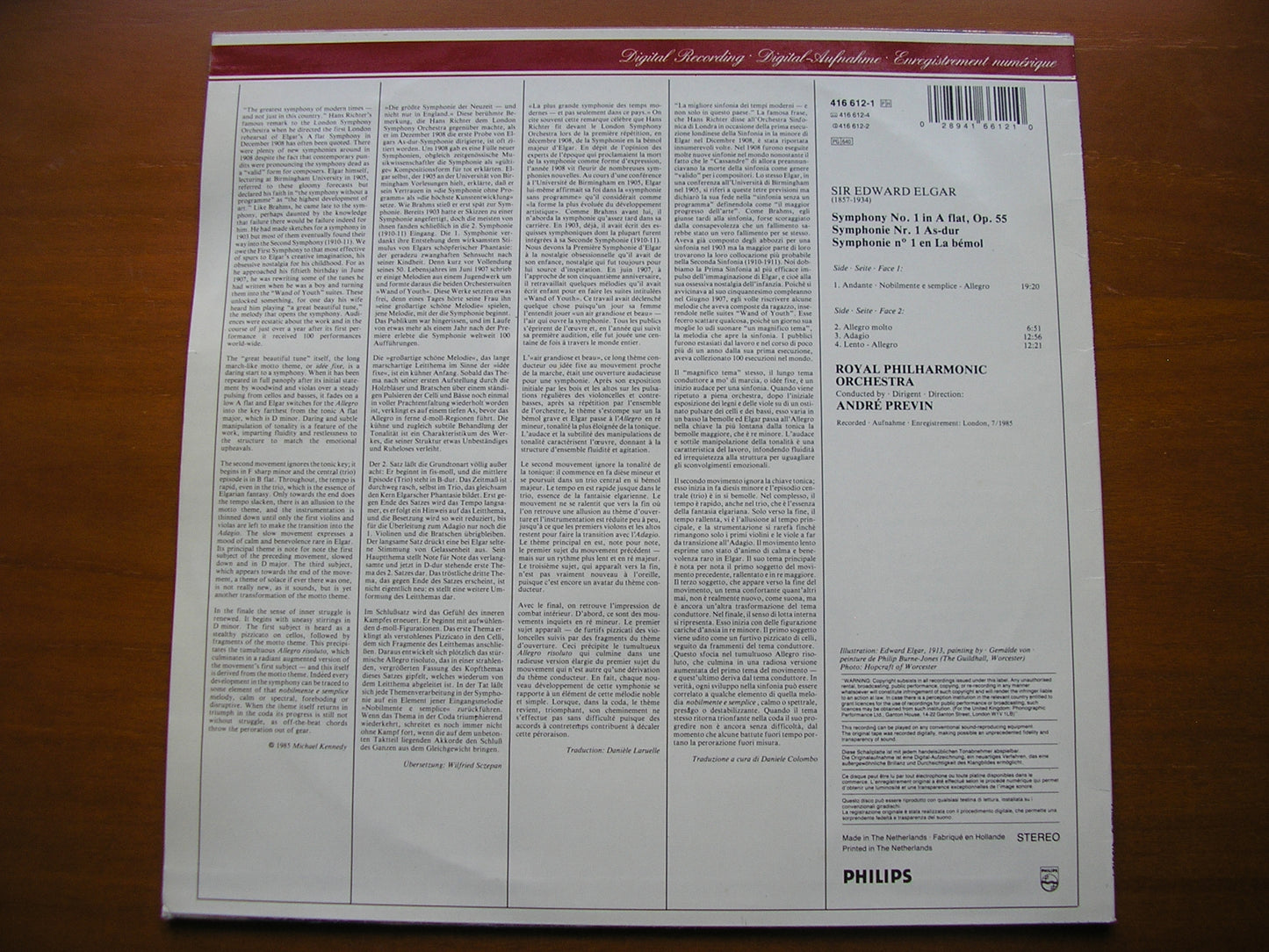 ELGAR: SYMPHONY No. 1 PREVIN / ROYAL PHILHARMONIC ORCHESTRA 416 612