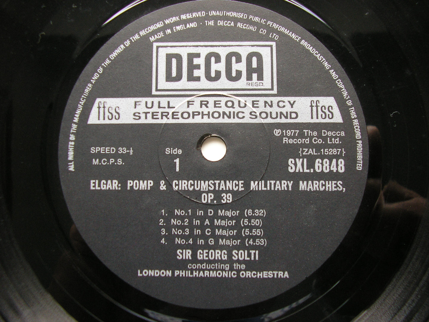 ELGAR: POMP & CIRCUMSTANCE MARCHES 1 - 5 / OVERTURE COCKAIGNE      SOLTI / LONDON PHILHARMONIC      SXL 6848