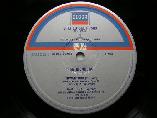SCHOENBERG: ERWARTUNG / SIX LIEDER Op. 8    ANJA SILJA / VIENNA PHILHARMONIC ORCHESTRA / DOHNANYI    SXDL 7509