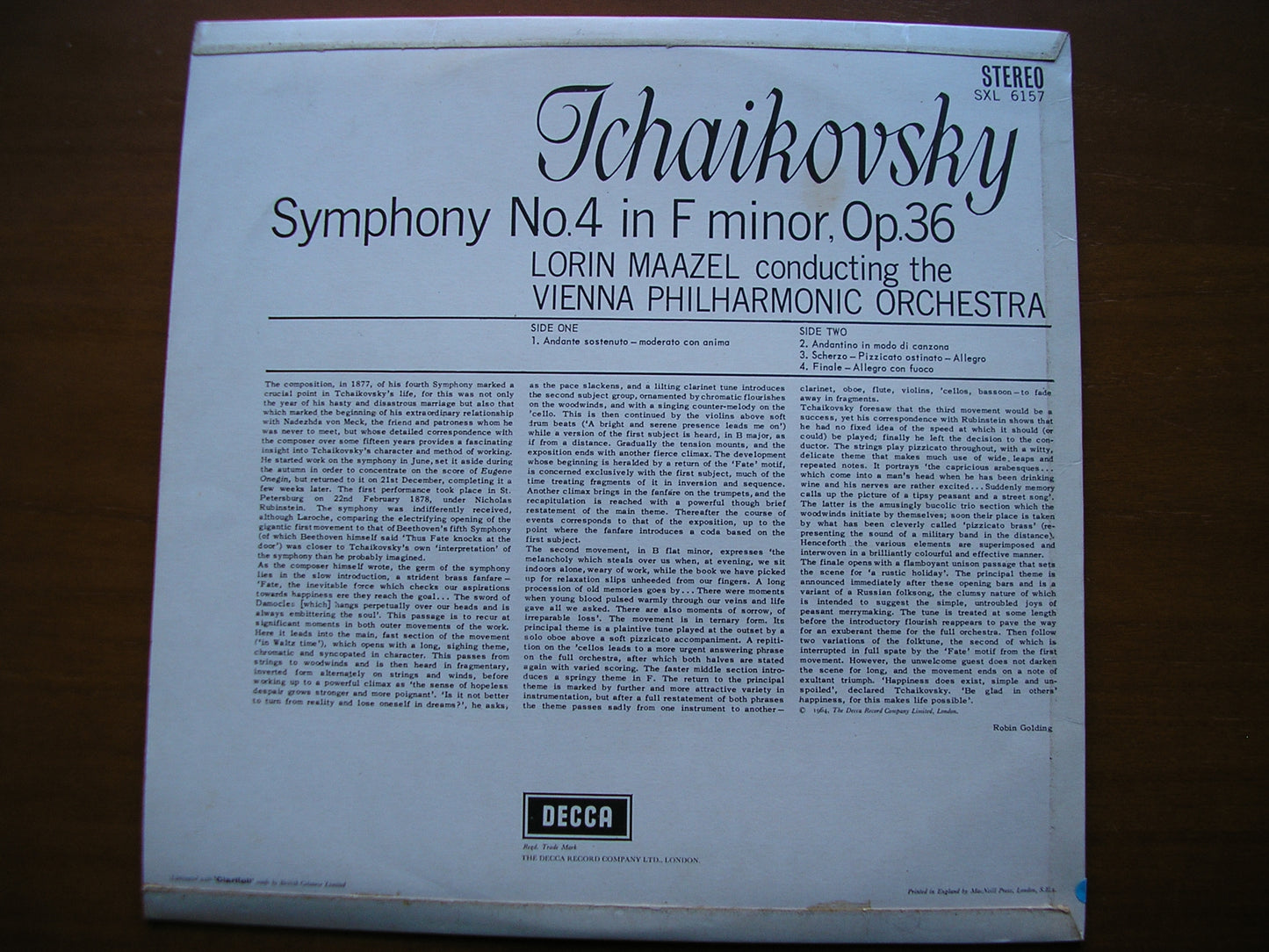 SXL 6157 TCHAIKOVSKY: SYMPHONY No. 4 MAAZEL / VIENNA PHILHARMONIC ED1