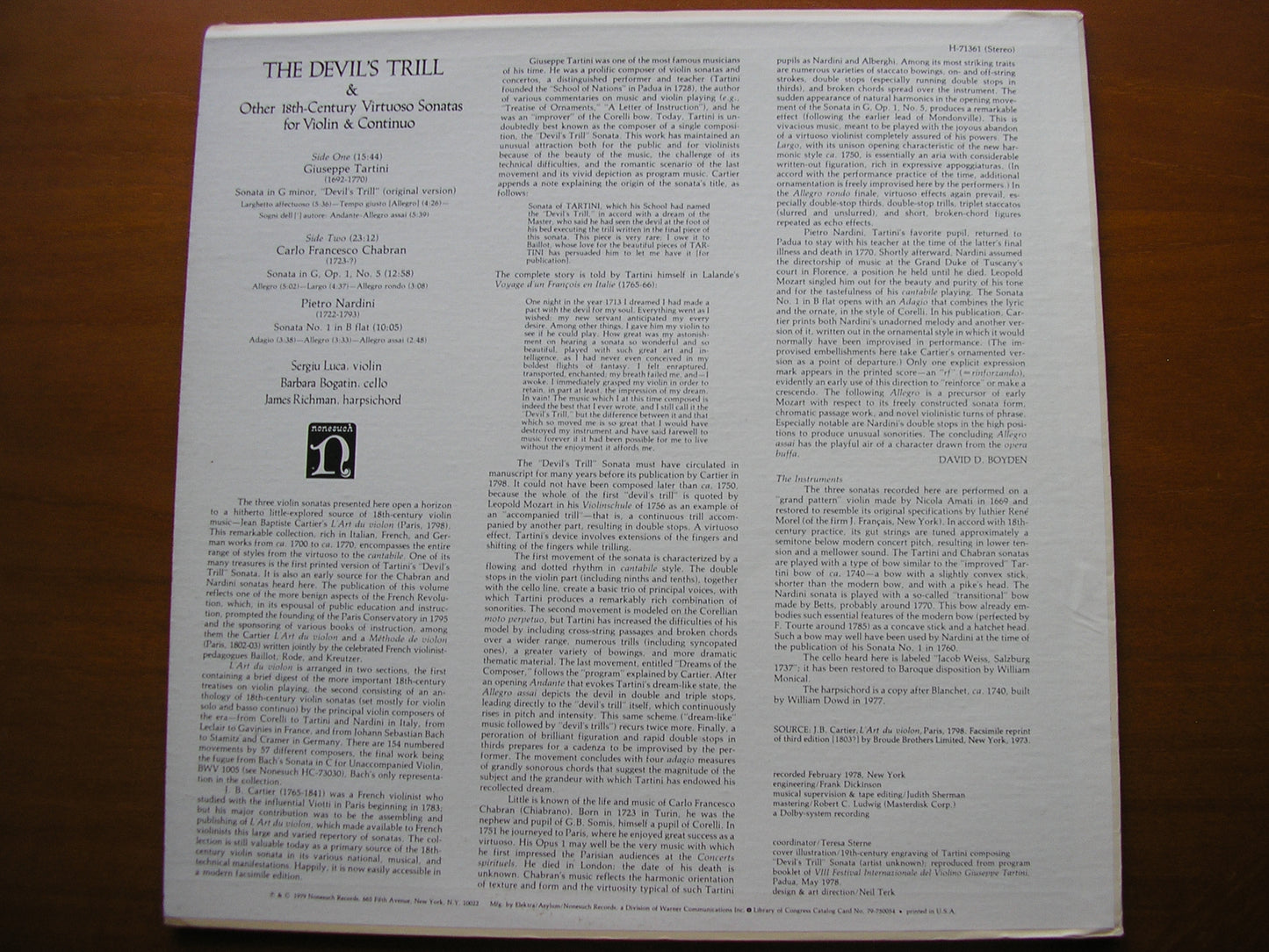 TARTINI: THE DEVIL'S TRILL / VIOLIN SONATAS BY CHABRAN & NARDINI     LUCA / BOGATIN / RICHMAN    H-71361