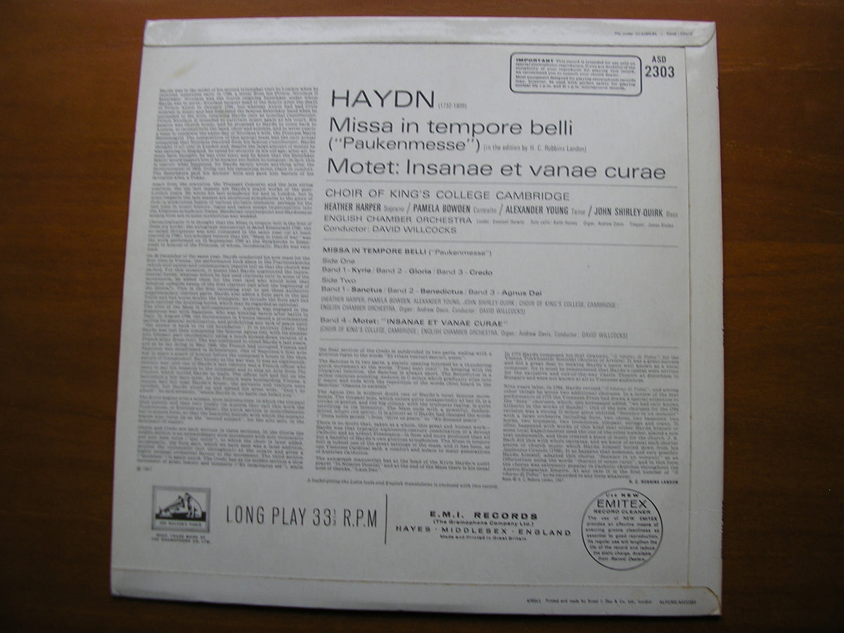 HAYDN: MASS IN TIME OF WAR / MOTET SOLOISTS / CHOIR / ENGLISH CHAMBER ORCHESTRA / WILLCOCKS ASD 2303