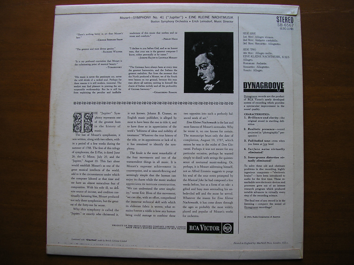 MOZART: SYMPHONY No. 41 'Jupiter' / EINE KLEINE NACHTMUSIK LEINSDORF / BOSTON SYMPHONY SB 6567